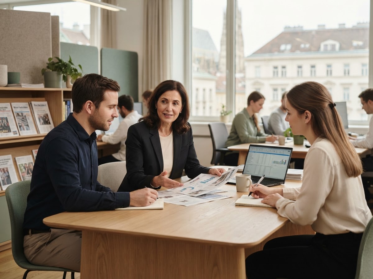 Wiener Nachrichten team analysing financial data models